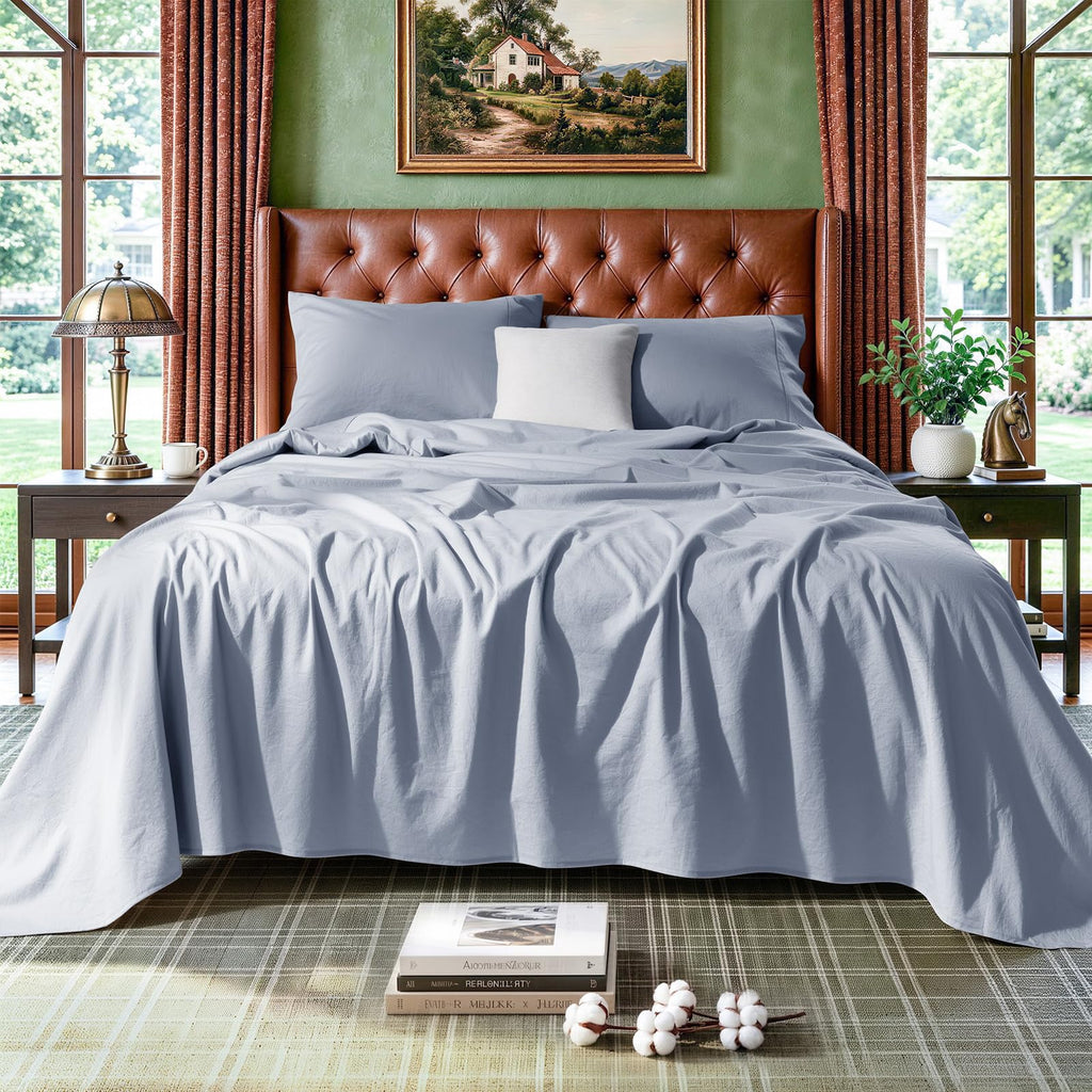100% Washed Cotton Sheets Set, Linen-Like Feel Sheets