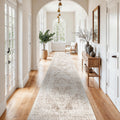 Washable Hallway Runner Rug: Long Vintage Soft Non Slip Rug IvoryBeige