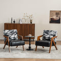 Mid-Century Modern Accent Chair Set of 2 with Solid Wood Frame, Upholstered Leather Living Room Arm Chairs with Pillow