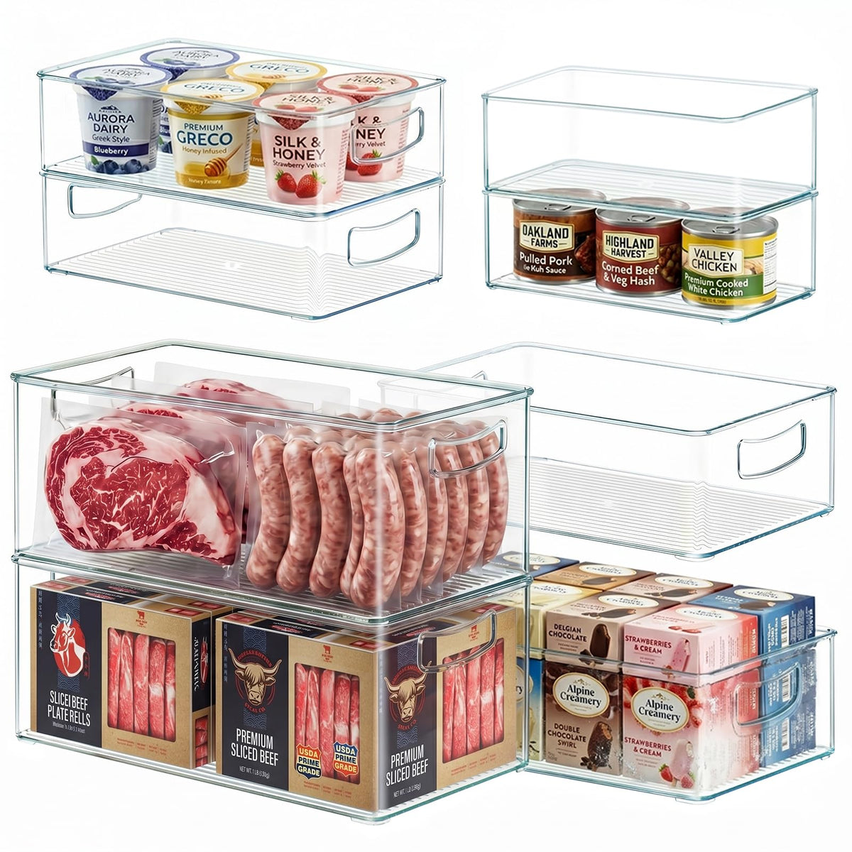 8 PACK Freezer Organizer Bins Fridge Organizers and Storage Stackable Refrigerator Organizers Bins with Side Handles