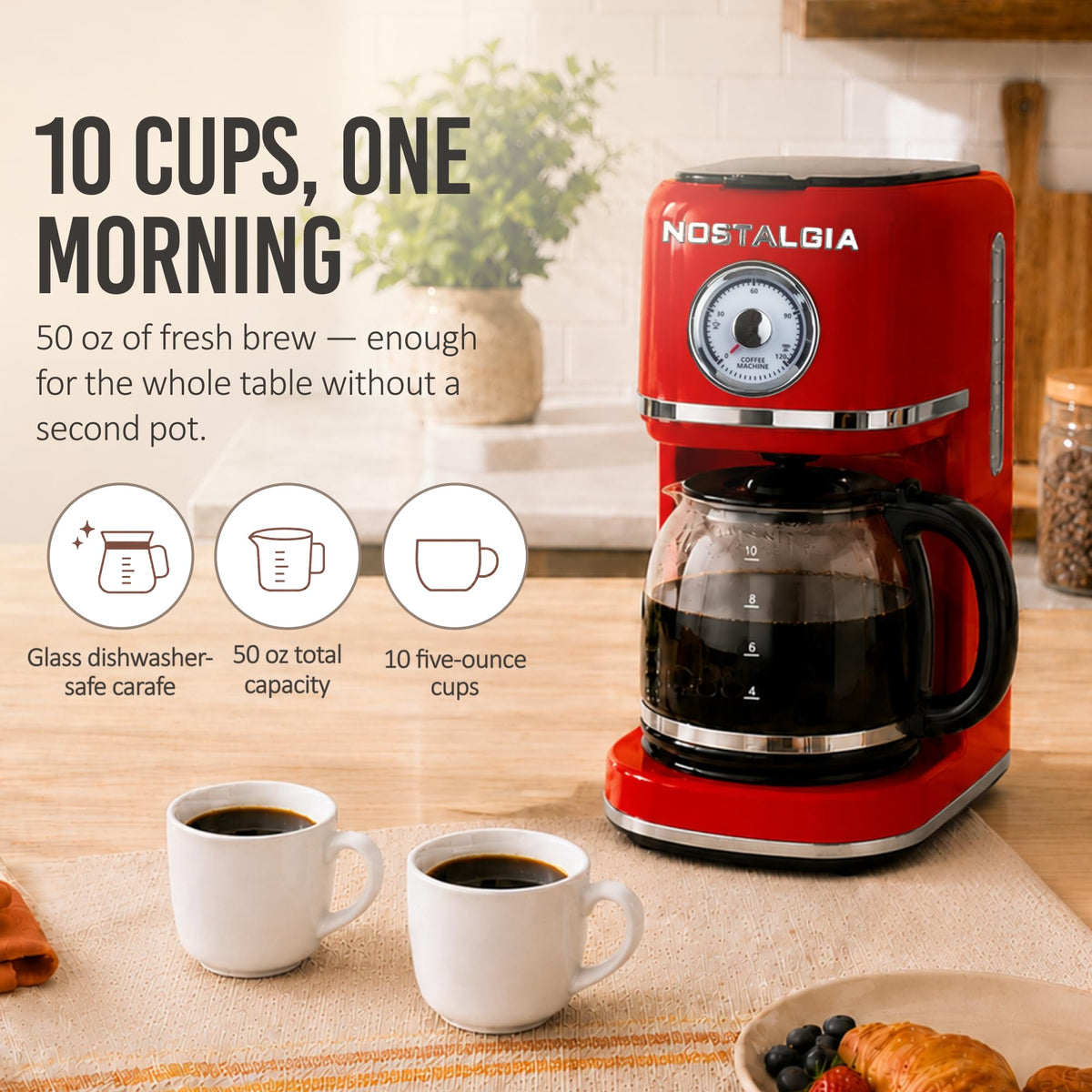 Classic Retro 10 Cup Coffee Maker, Red