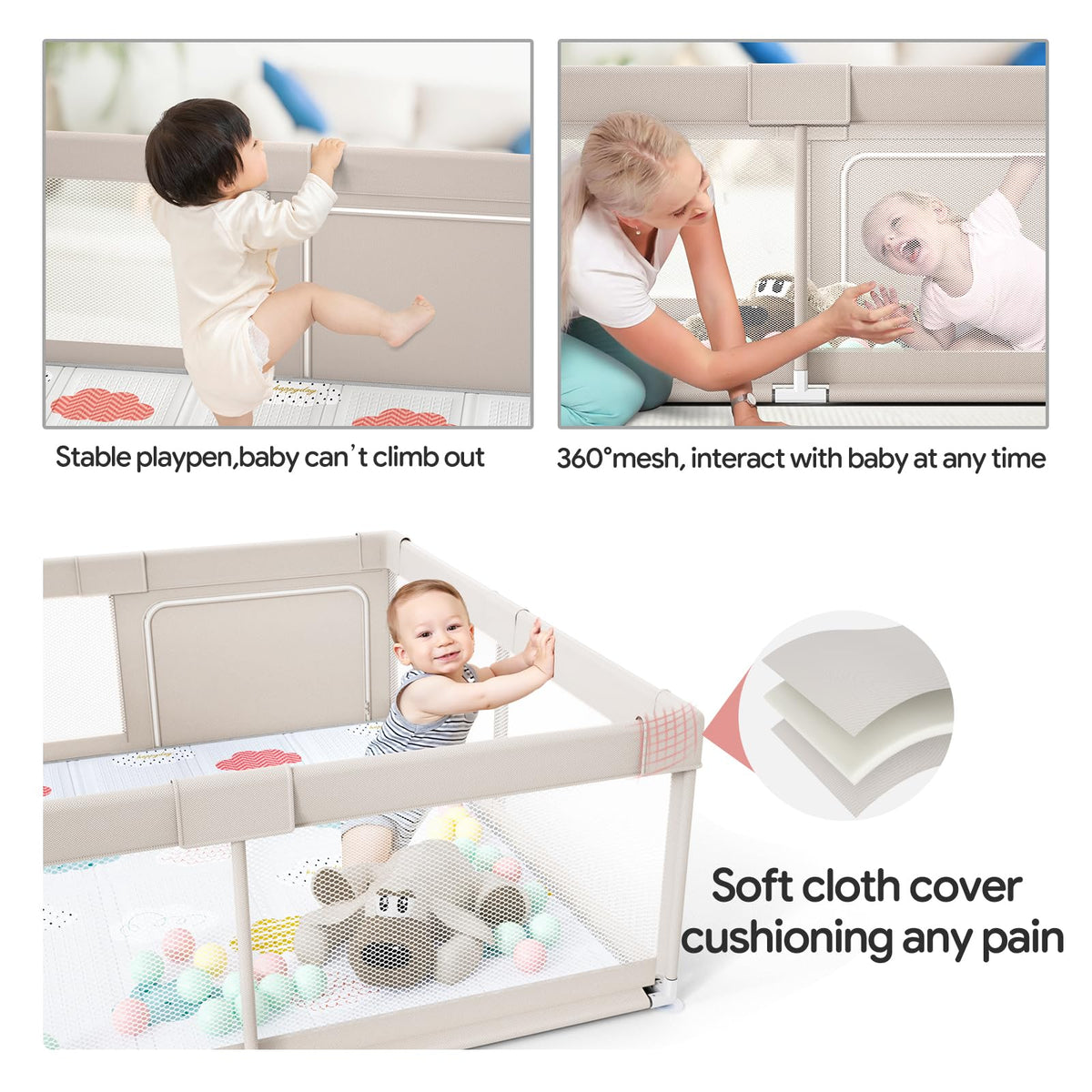 Baby Playpen with Mat, 71x59inch Extra Large Playpen for Toddlers