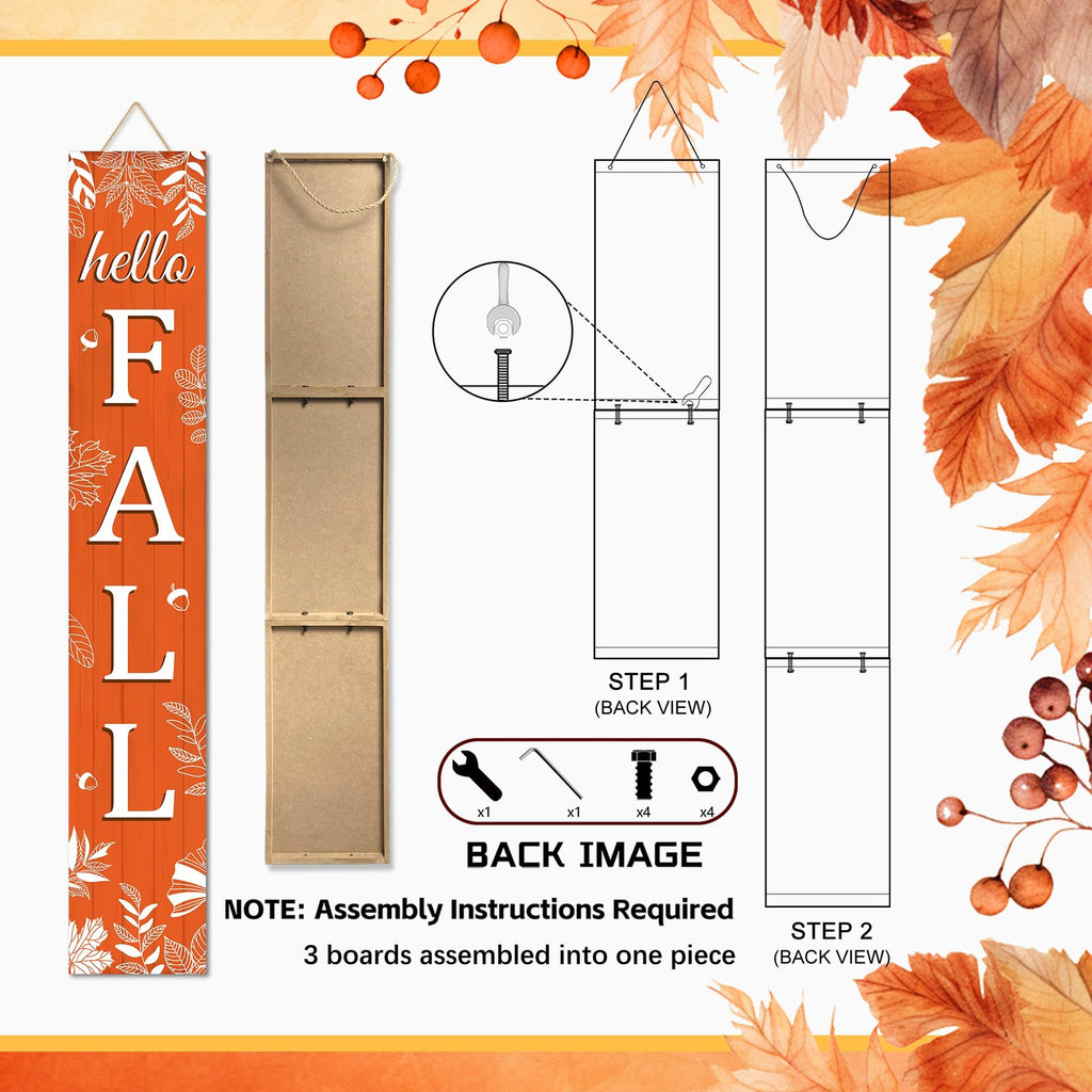 Hello Fall Porch Sign Autumn Leaves Wooden Welcome Sign Vertical Fall Hanging Signs For Standing Front Porch Decor
