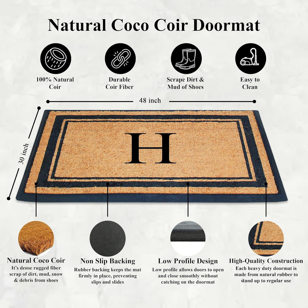 Doormat, 30x48, Natural Coir & Rubber, Monogrammed, Heavy Duty, Front Door Mat