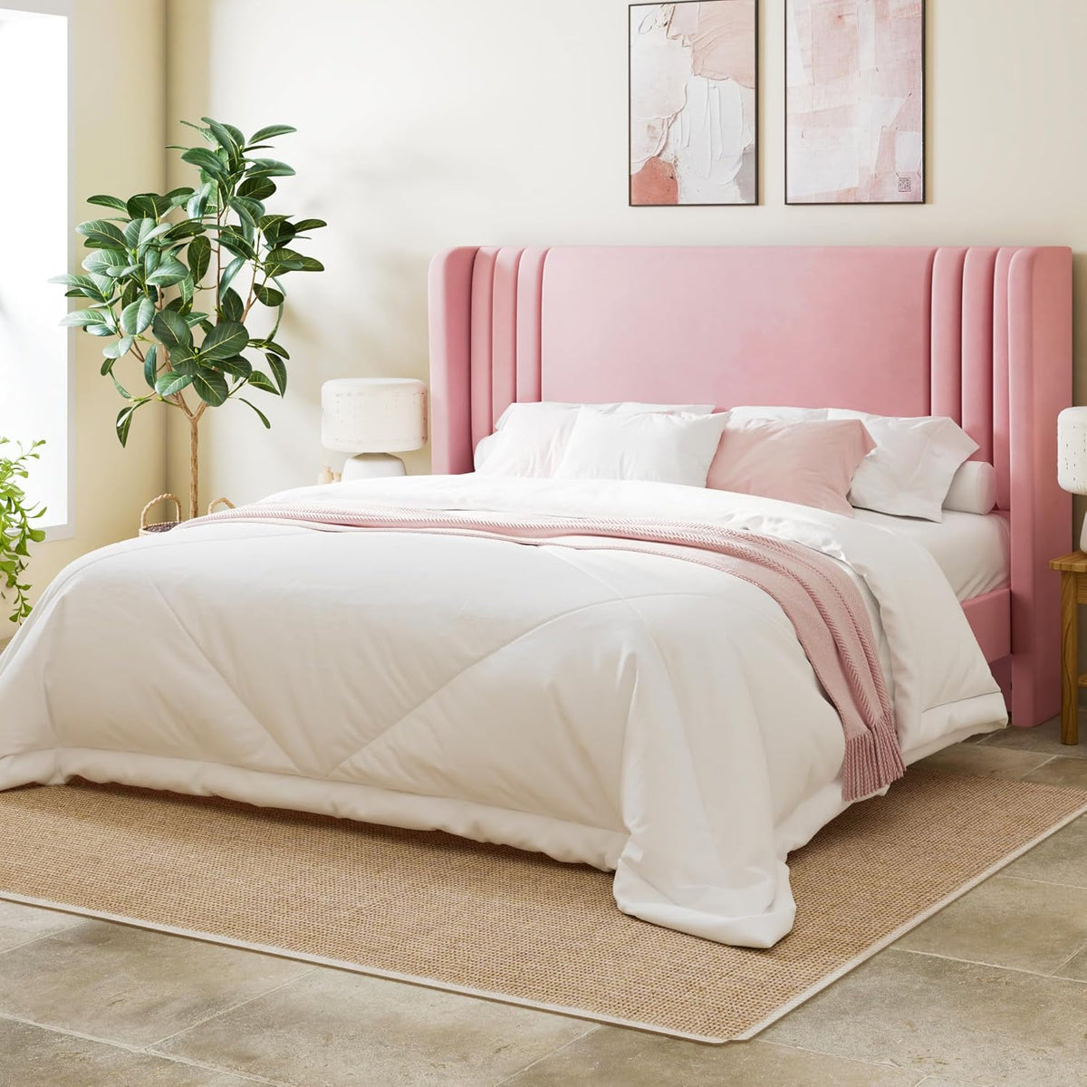 Full Velvet Platform Bed Frame with Vertical Tufted Wingback Headboard, Easy Assembly, Under Bed Storage