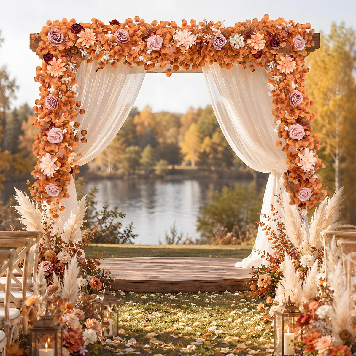 2Pcs Fall Garland, 11Ft Eucalyptus Garland with Flowers