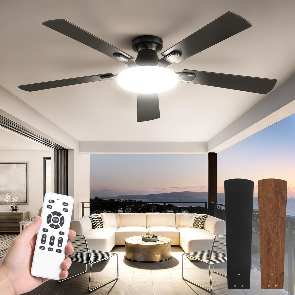 52" Flush Mount Ceiling Fan with Light & Remote