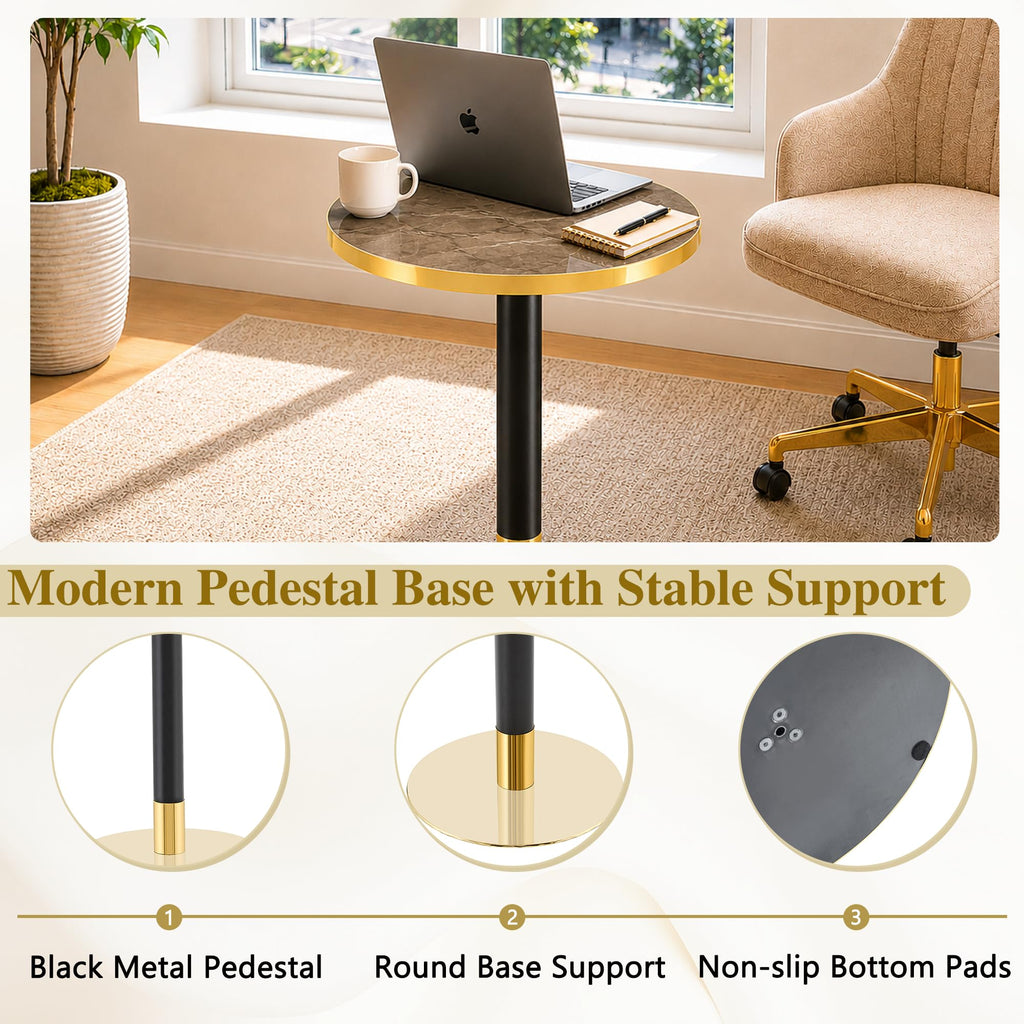 Inspired Saarinen Style 23.6" Small Round Dining Table for 2, Circle Tulip Table, Faux Marble Top with Gold Metal Pedestal Base, Modern