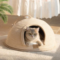 Cat Cave Bed with Washable Cushion and Ball, Handwoven Cotton Rope Cat Basket Bed for Indoor Cats Bed Covered, 3-in-1