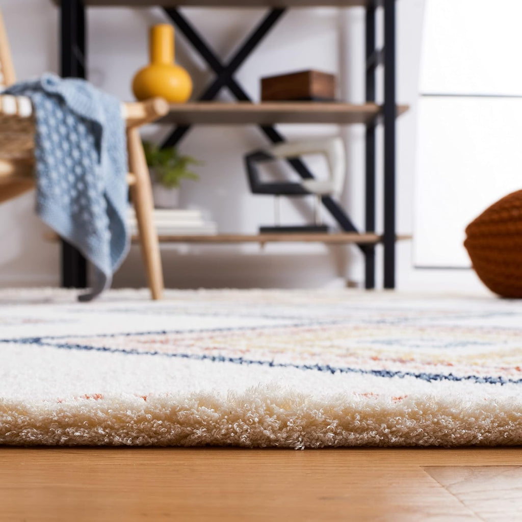 Marrakech Collection Area Rug, Ivory & Multi, Moroccan Boho Tribal Rustic Design, Non-Shedding & Easy