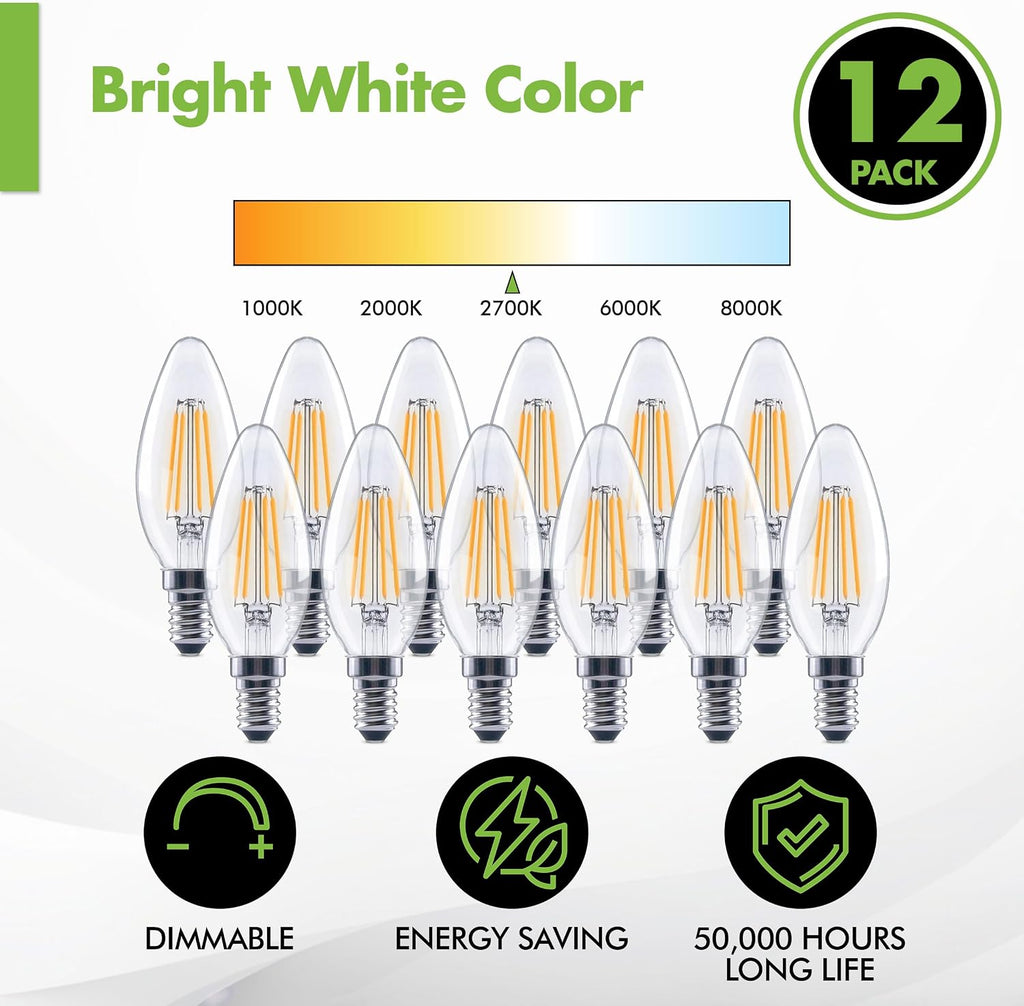 Dimmable LED Candelabra Bulbs, E12 B11, 60W Eq, 2700K