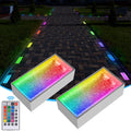Solar Paver Lights 4x8, RGB + Warm White Recessed Brick Light, IP67, 2 Pack