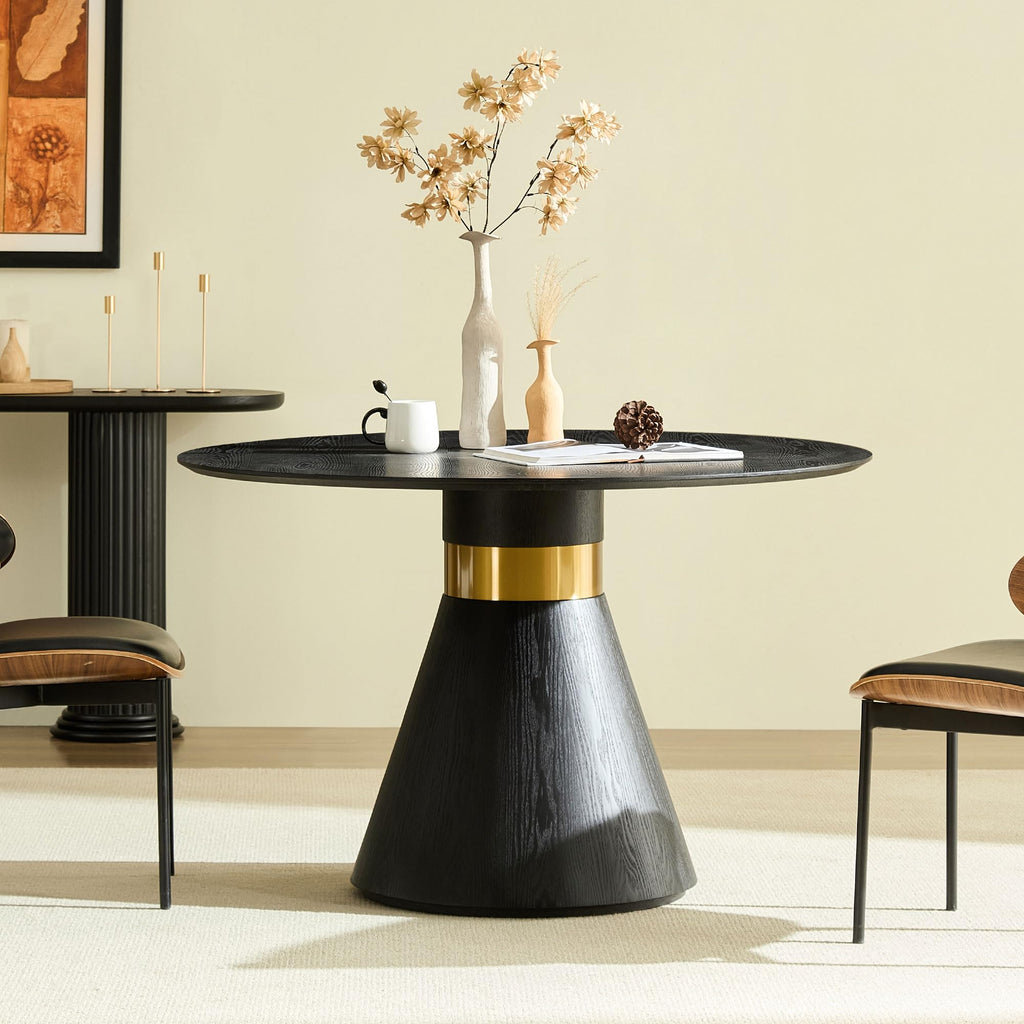 Inspired Saarinen Style Round Dining Table for 6 People, 47.24 Inches Dining Room Table, Modern Wood Round Kitchen Tables Black Pedestal Base