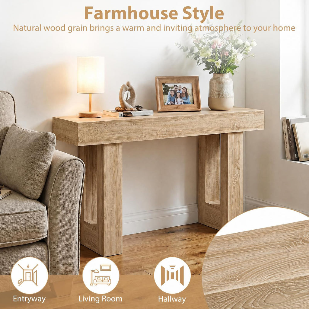 63" Long Console Table, Farmhouse Wooden Rectangular Sofa Table