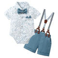 Baby Boy Gentleman Suit Romper Bowtie Suspender Shorts Set