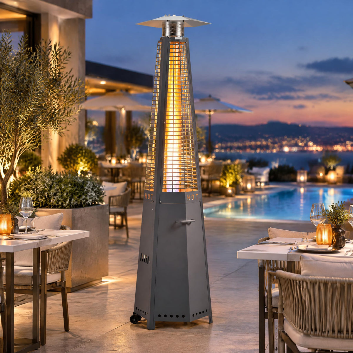 Hexagon Pyramid Patio Heater, 48, 000 BTU Stainless Steel Propane Gas Heater