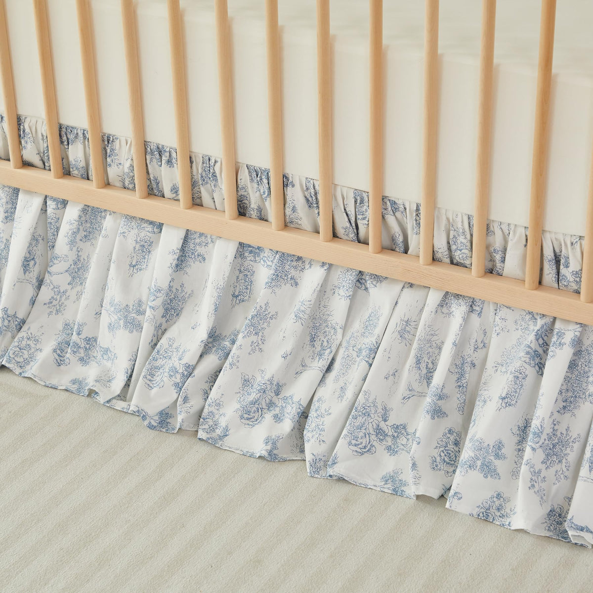 French Country Toile Floral Print Cotton Crib Skirt Toddler Bedskirt Baby Nursery Crib Bed Skirt Boho Bohemian
