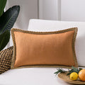Farmhouse Lumbar Pillow Cover 12x20, Outdoor Burlap Decorative Cushion Case with Jute Trim for Couch, Patio, Bedroom