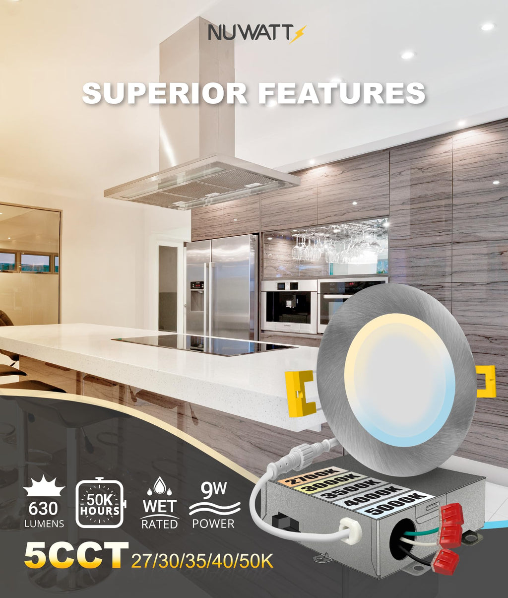 4 Inch Canless Brushed Nickel Recessed Lights 2700K-5000K, ETL, 6 PK