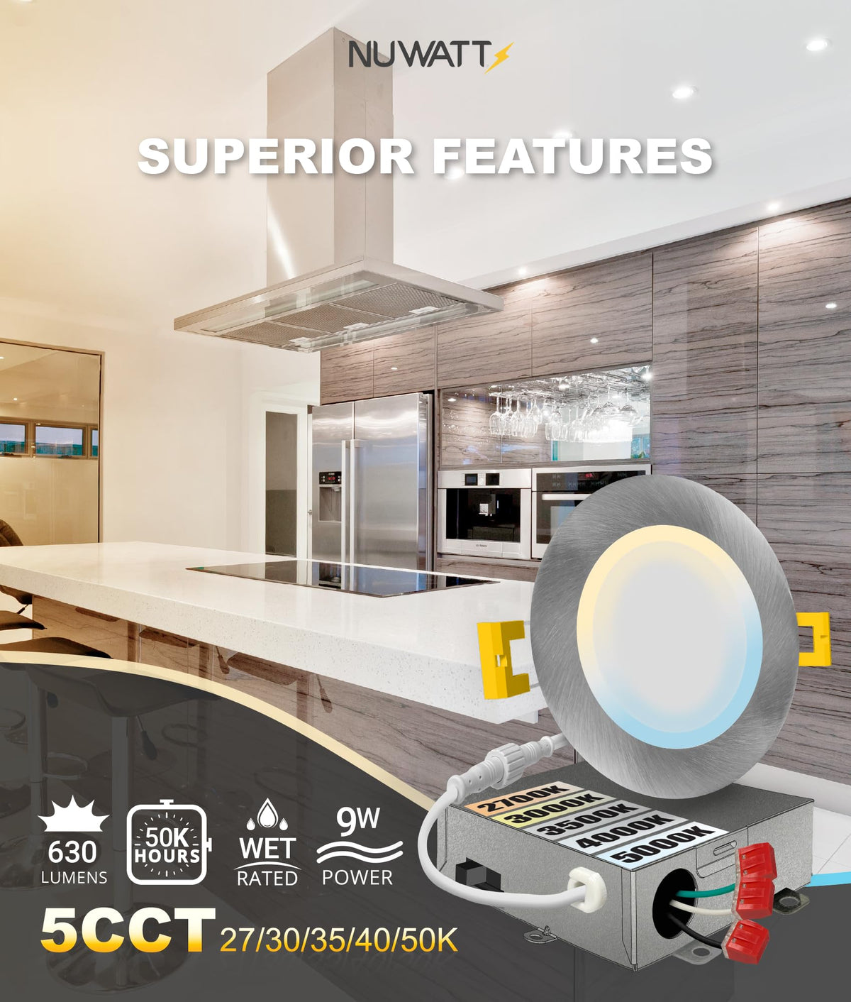 4 Inch Canless Brushed Nickel Recessed Lights 2700K-5000K, ETL, 6 PK