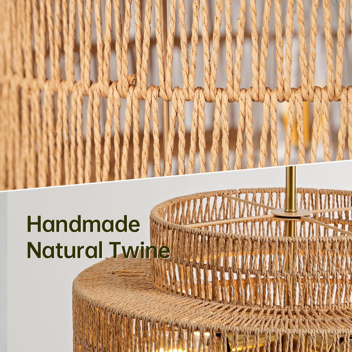 17.7" Rattan Chandelier, Large Boho Pendant Light