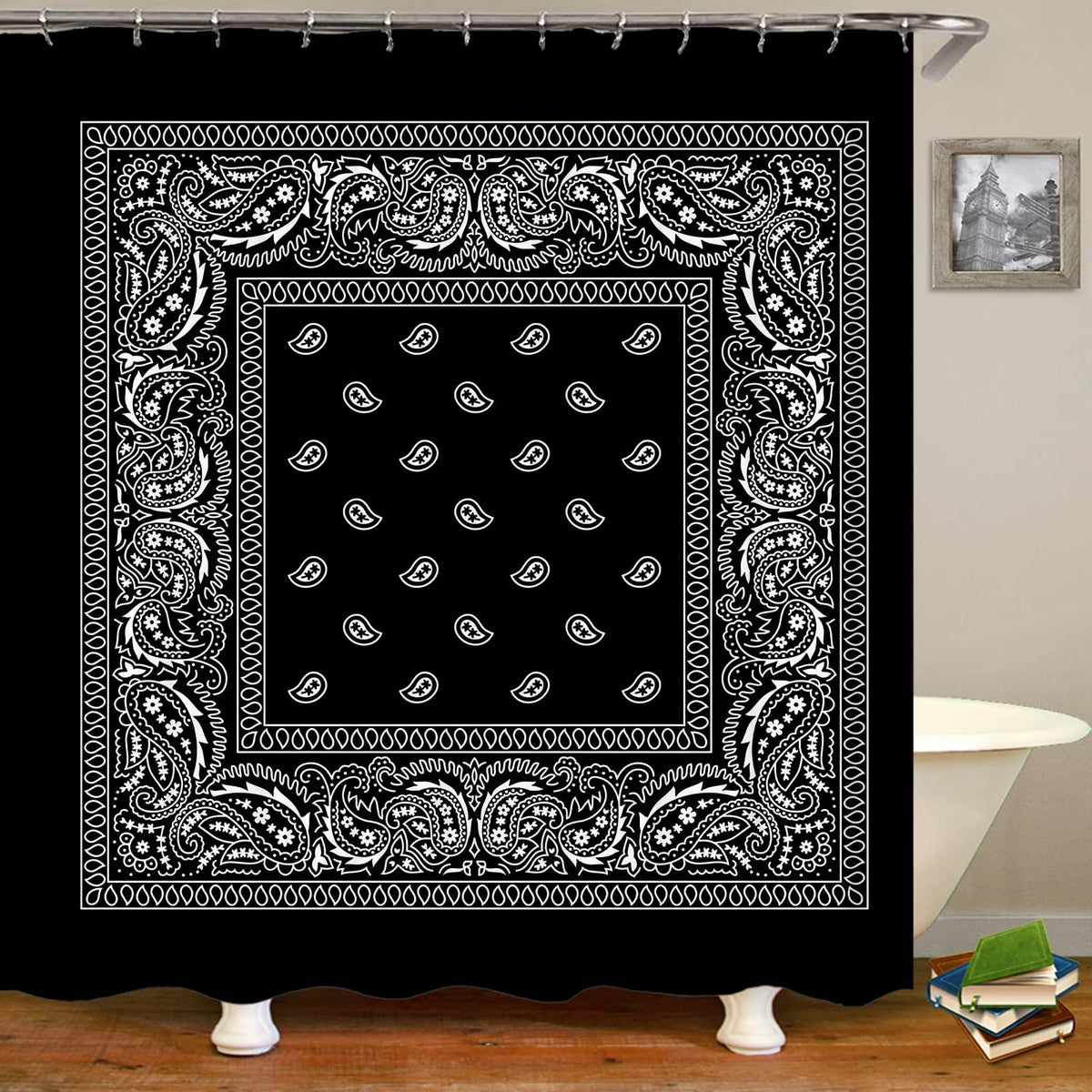 Shower Curtain Black and White Mandala Waterproof Shower Curtain Cloth Fabric Bathroom Decor with Hooks Dormitory