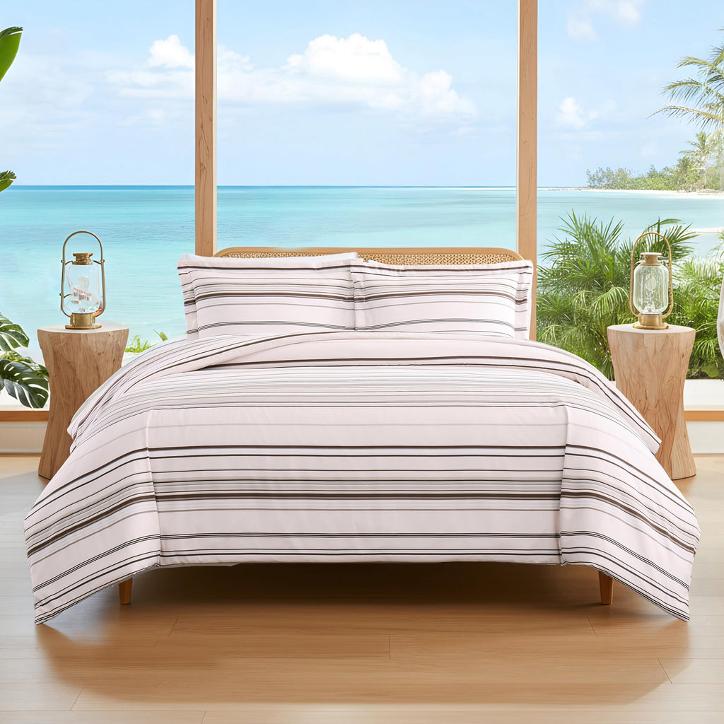 Oversized Striped Duvet Cover Set 1 Shams Coastal Stripe Taupe