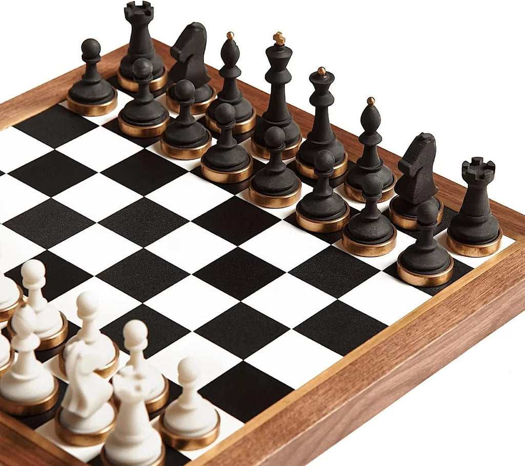 Luxury & Decorative Wooden Chess Set, Walnut Leather Chess Board with Weighted Chess Pieces, Unique Deluxe Wooden