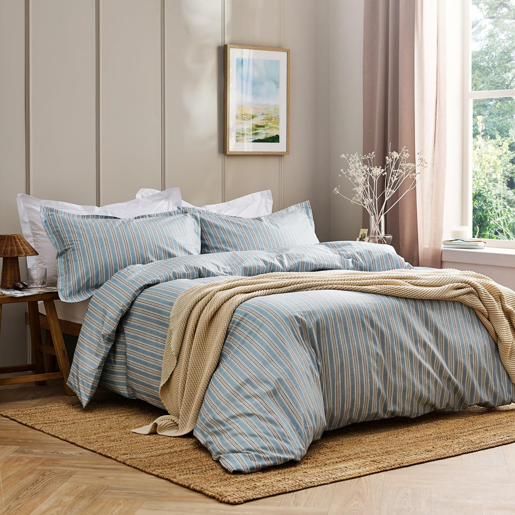 Calder Stripe Duvet Cover Set | 100% Cotton | Cool Crisp Cotton Percale | Heritage Inspired Variegated Stripes