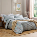 Calder Stripe Duvet Cover Set | 100% Cotton | Cool Crisp Cotton Percale | Heritage Inspired Variegated Stripes