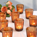 24Pcs Vintage Ribbed Amber Votive Candle Holders, Fall Centerpieces for Tables, Tealight Candle Holder for