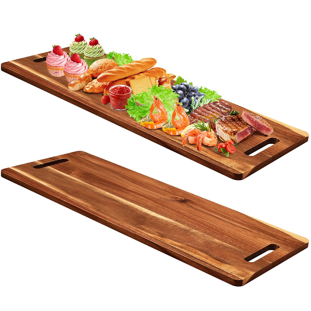2 Pcs Large Acacia Wooden Charcuterie Boards with Handle 30 x 12 Inch