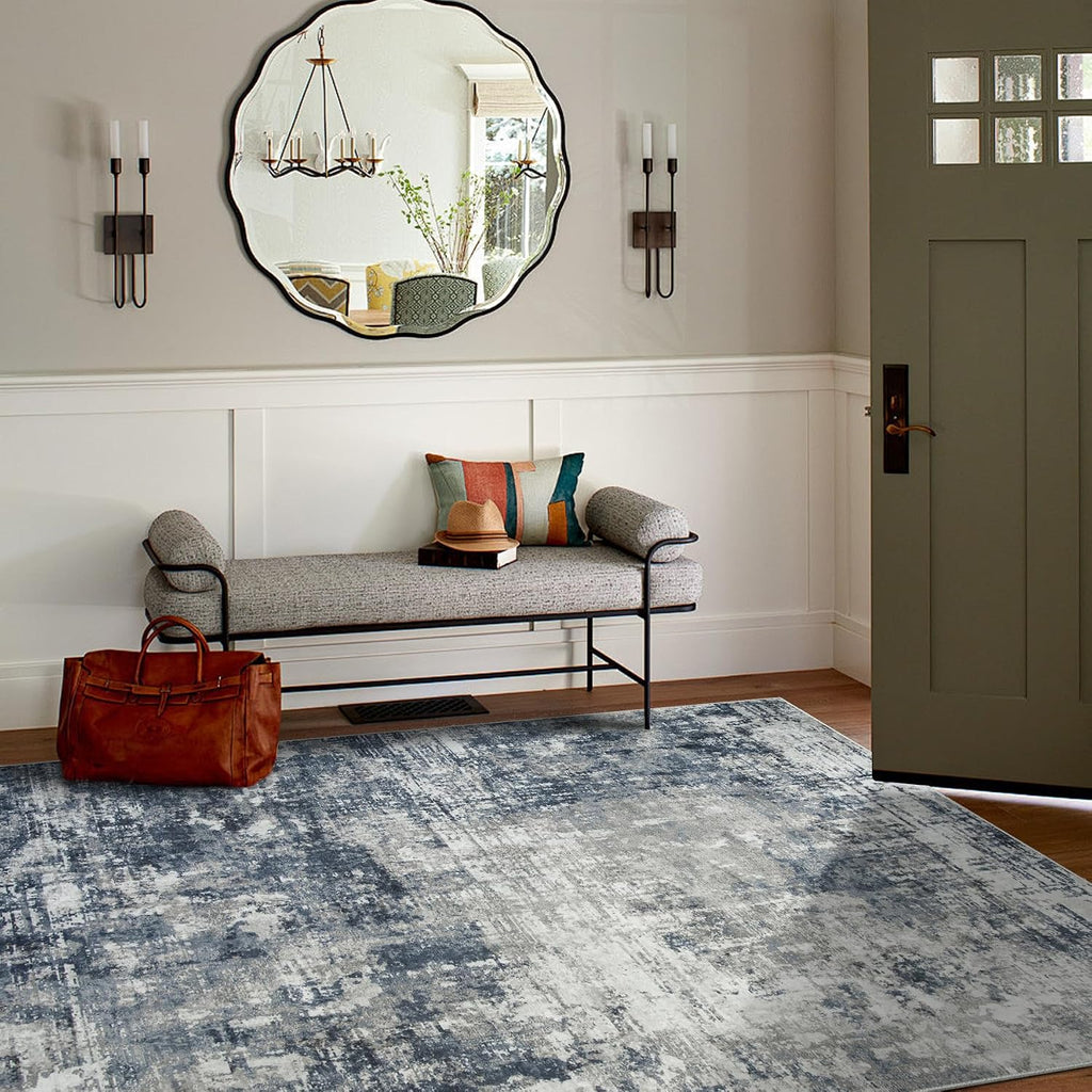Area Rugs Bedroom Dining Room Washable Blue Grey