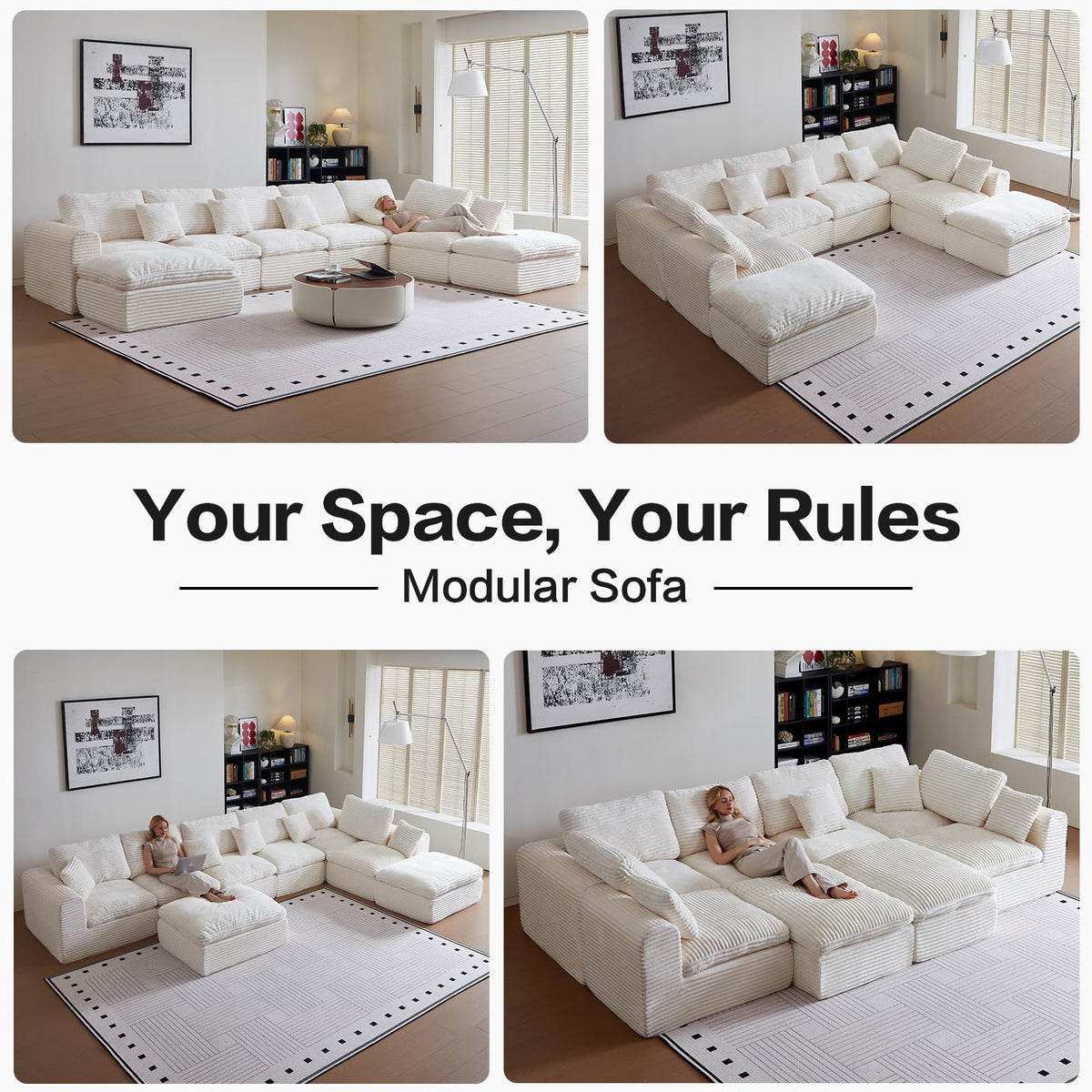170" Large Cozy Sectional Couch, Couches, Beige, Soft