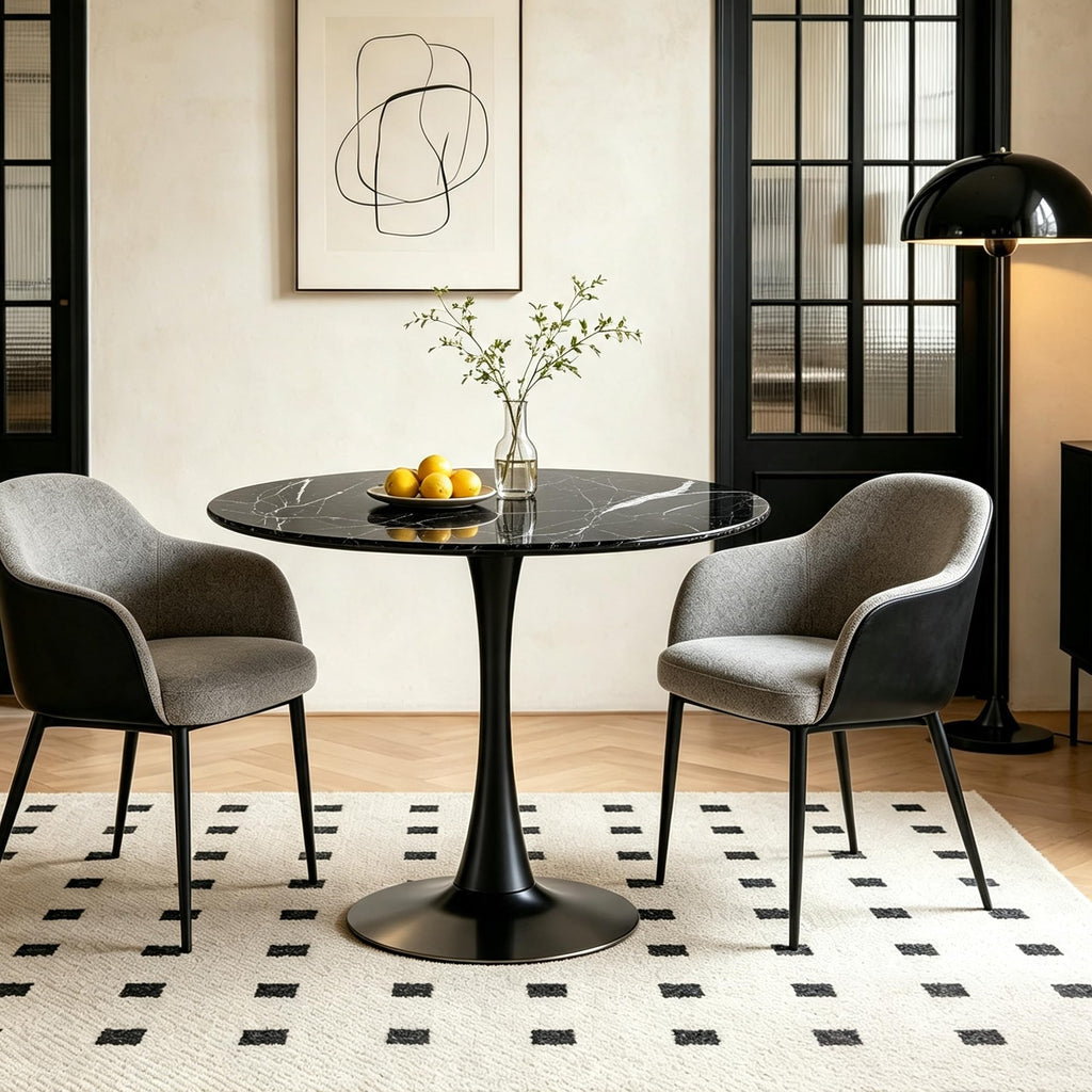 Inspired Saarinen Style Round Table, Modern Dining Table, MDF Top and Steel Base Tulip Round Kitchen Table, Kitchen Table, Mid Century Coffee