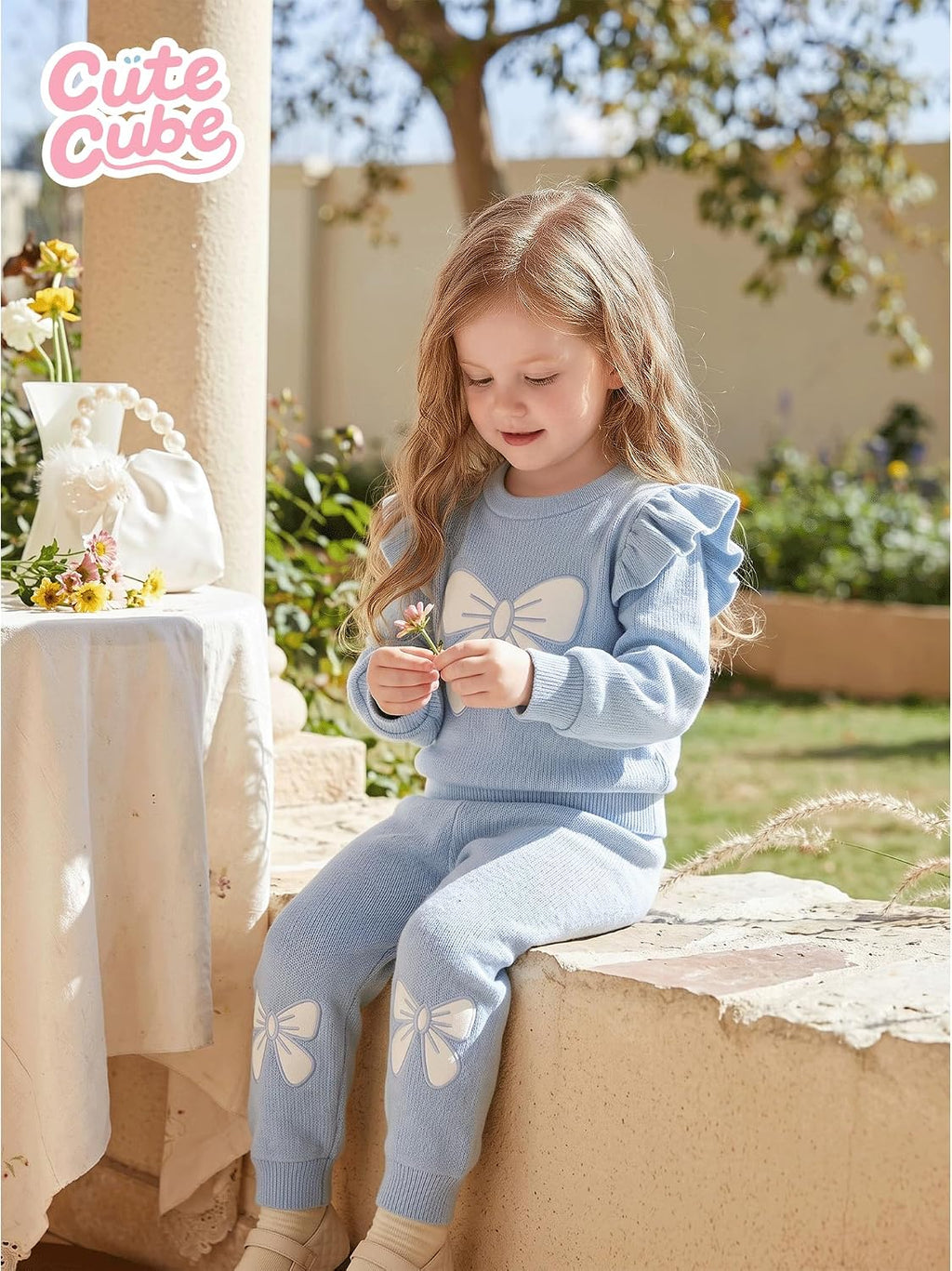 Baby Girls 2 Piece Outfit Toddler Gir Ribbed Knit Sweatshirt Pants Set
