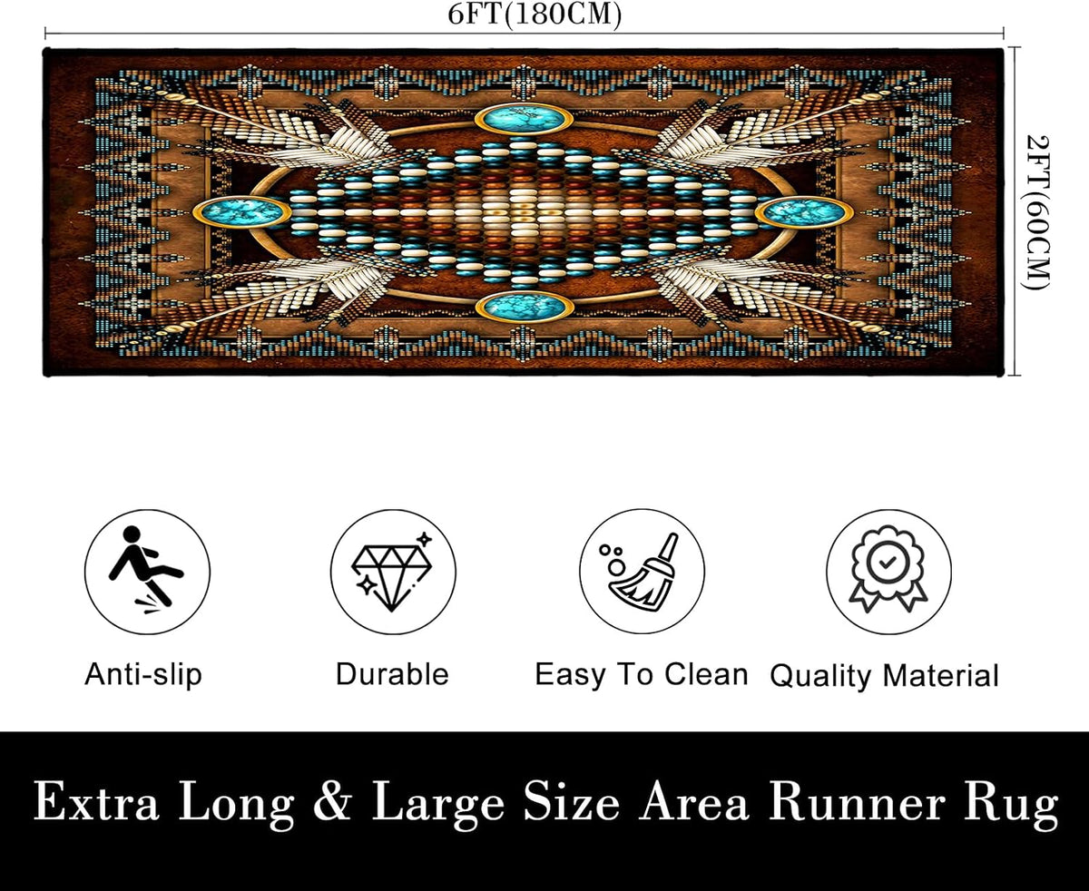 Southwestern Runner Rug 2x6,Rustic South Western Aztec Tribal Native American Indian,Vintage Throw Accent Area Rug