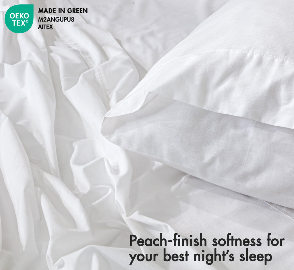 100% Cotton King Sheets, Percale King Size Sheets Set, Bright White