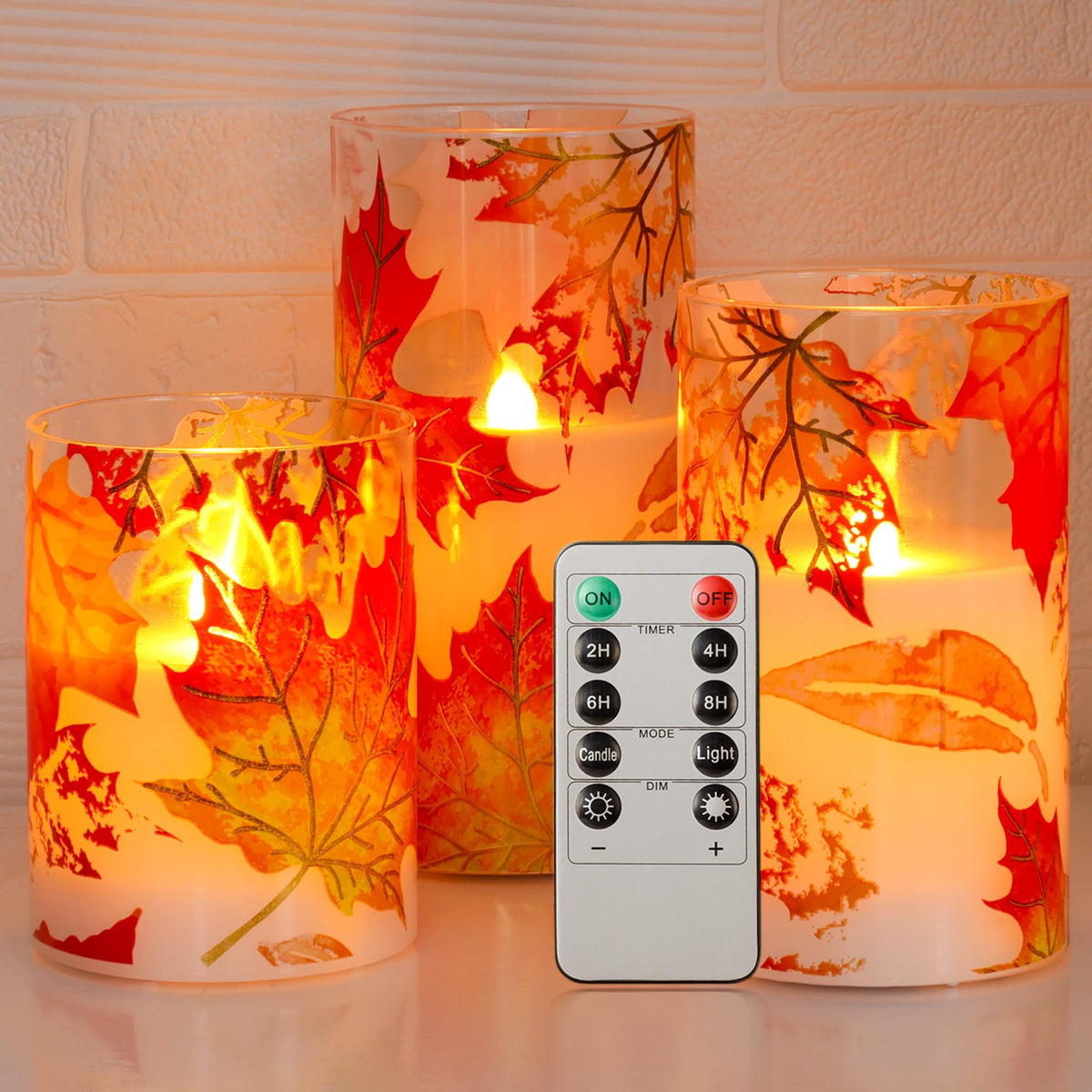Fall Flameless Candles, Maple Leaf Battery Operated Candles with Remote