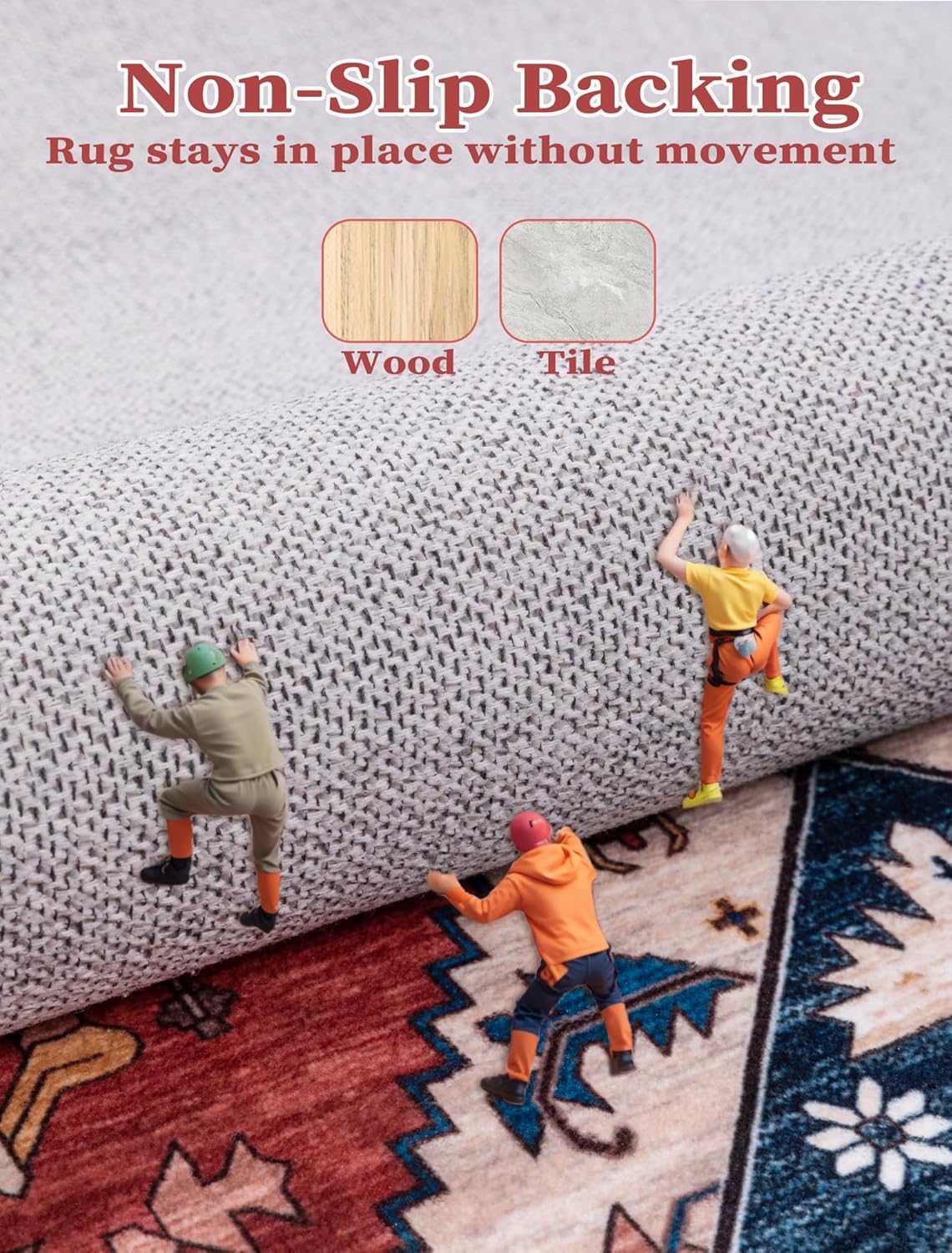 Runner Rug for Hallways, Washable Non Slip Boho Kitchen Runner Rug, Vintage Rust Ultra Soft Print Distressed