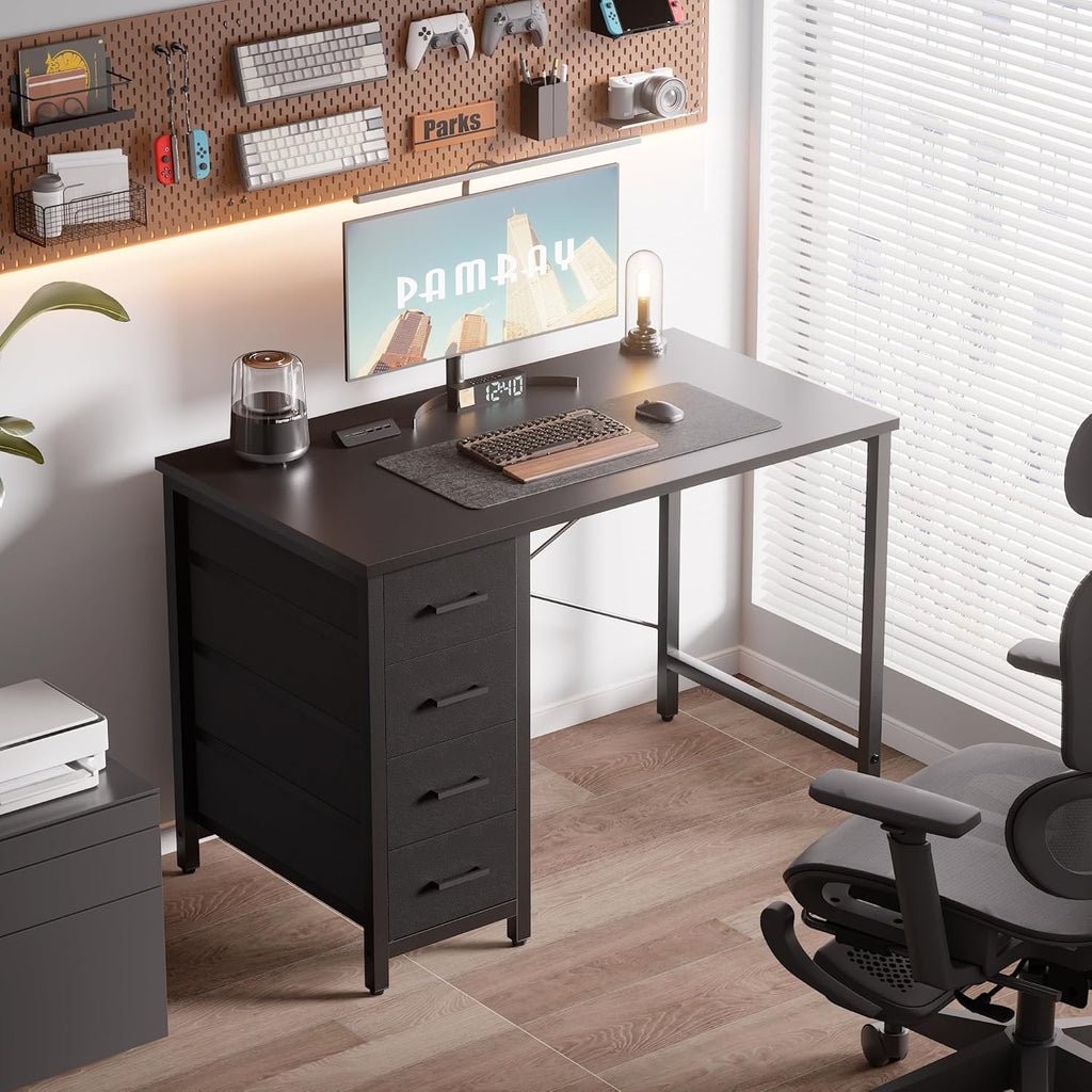 32 Inch Computer Desk with 4 Drawers Small Office Desk Bedroom Study Writing Simple Modern Computer Table Black