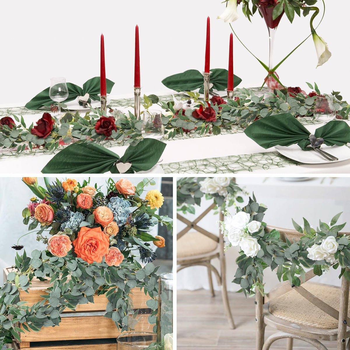 Artificial Silk Eucalyptus Vines Garland with Willow Leaves 6Ft - Set of 2