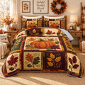 Fall Pumpkin Patchwork Quilt Set for Adults with 2 Pillowcases.
