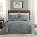 100% Cotton Duvet Cover Full Size Blue Boho Paisley Pattern Duvet Cover Sets with Zipper Closure 3 Pcs Soft &