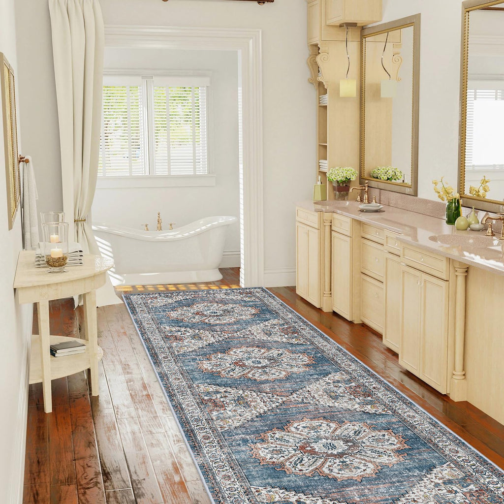 Washable Kitchen Runner Rug 2'6''x12' - Non-Slip Hallway Entryway Rugs with Rubber Backing Soft Thin Carpet Vintage