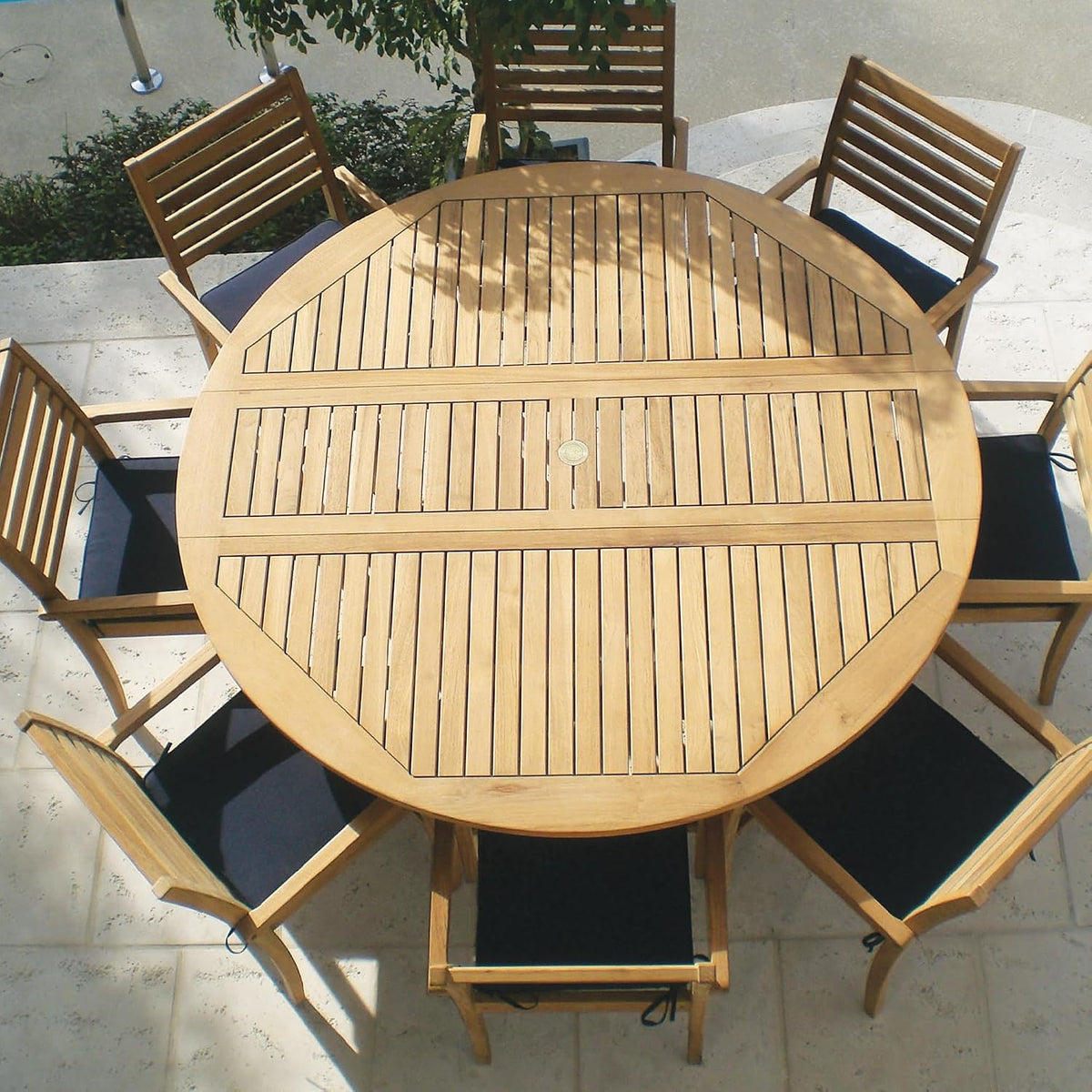Round Drop Leaf Teak Table, 72-Inch