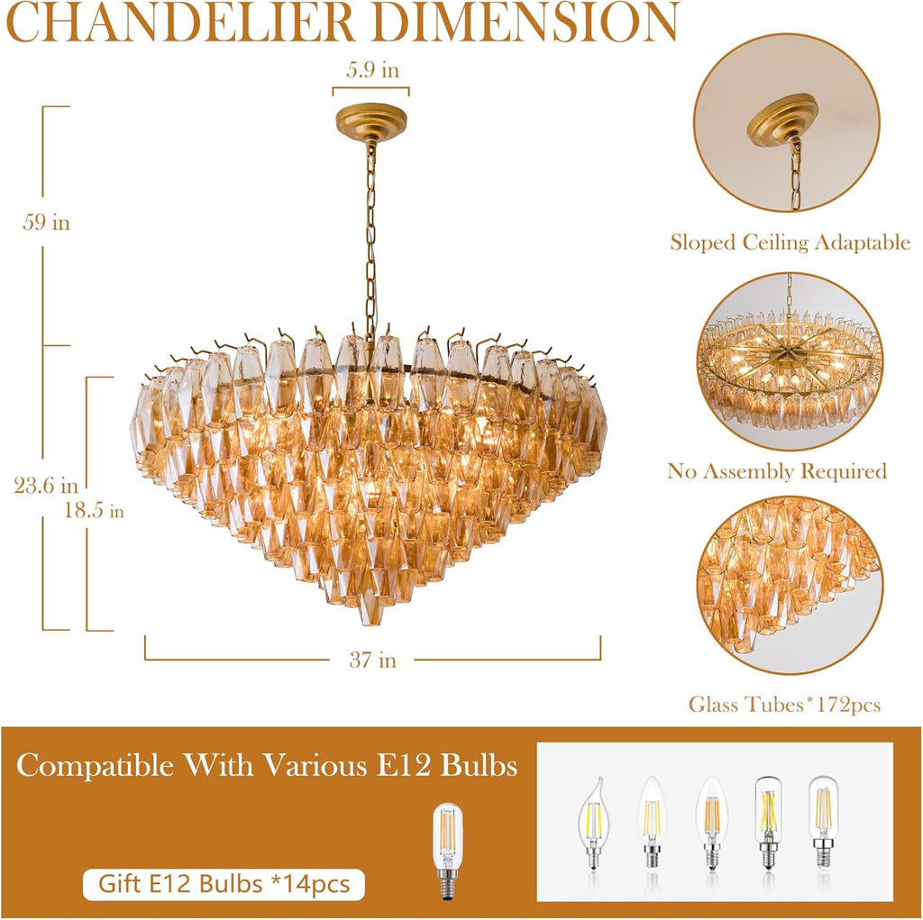 37" 14-Light Large Modern Tiered Round Chandelier