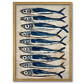 Coastal Sardine Wall Art Framed Nautical Fish Poster Rustic Beach House Wall Decor Kitchen Dining Room Sea Life