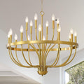 Eighteen-Light Gold Candle Chandelier with Layered Branching Arms