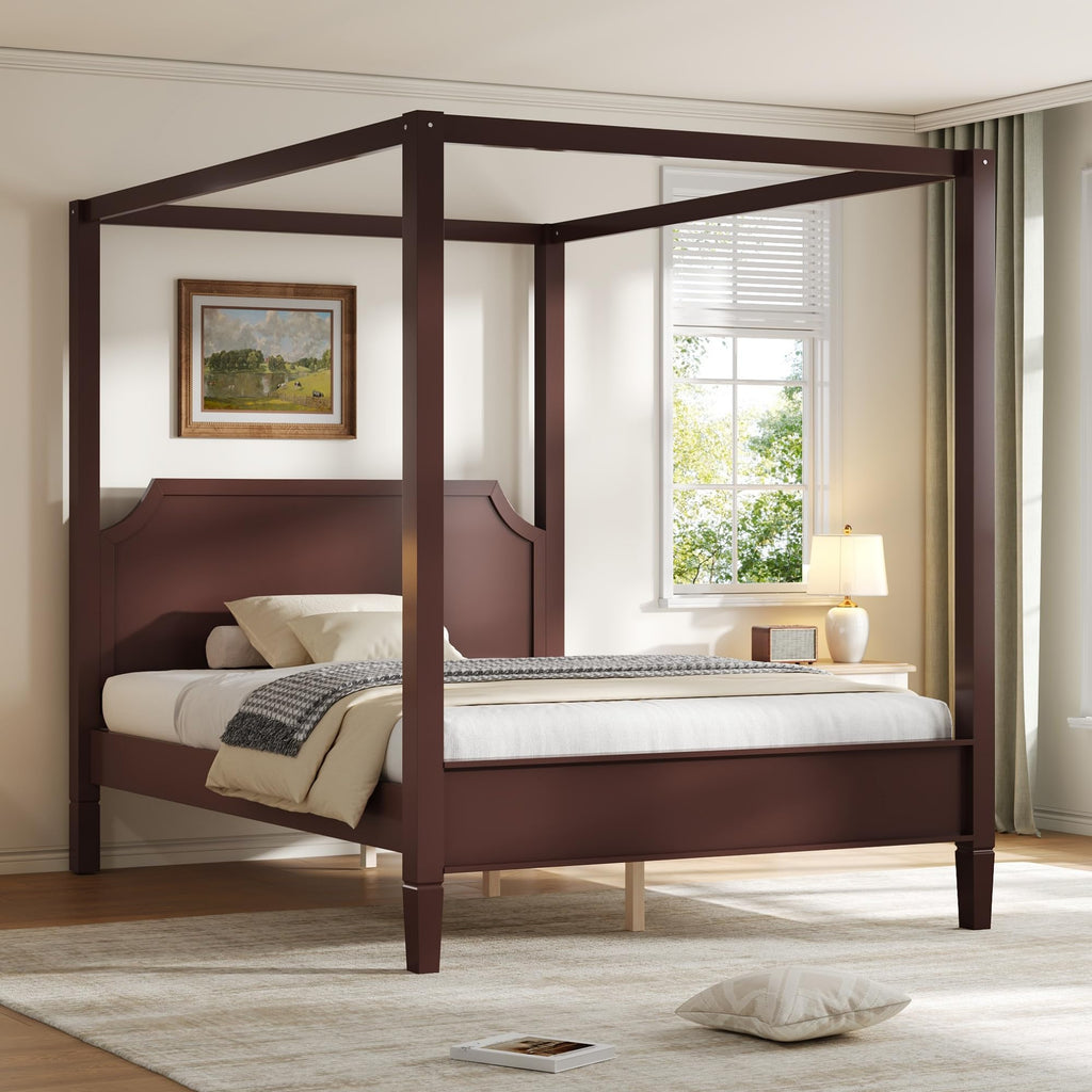 Walnut Canopy Bed Frame Solid Wood 4 Poster Canopy Bed